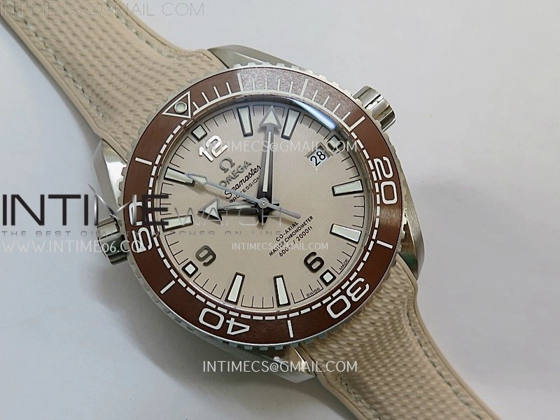 Planet Ocean 600M 43.5mm Bronze Color Ceramic Bezel SS VSF 1:1 Best Edition Sand-Blasted Beige Dial and Rubber Strap A8900